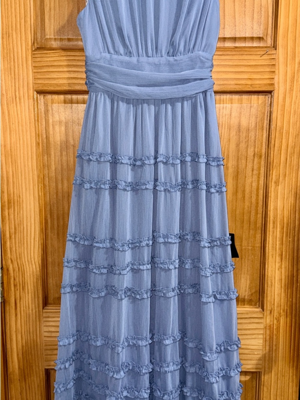 NWT Lulu's Enchantingly Sweet Slate Blue Chiffon Backless Maxi - M - Picture 3 of 16